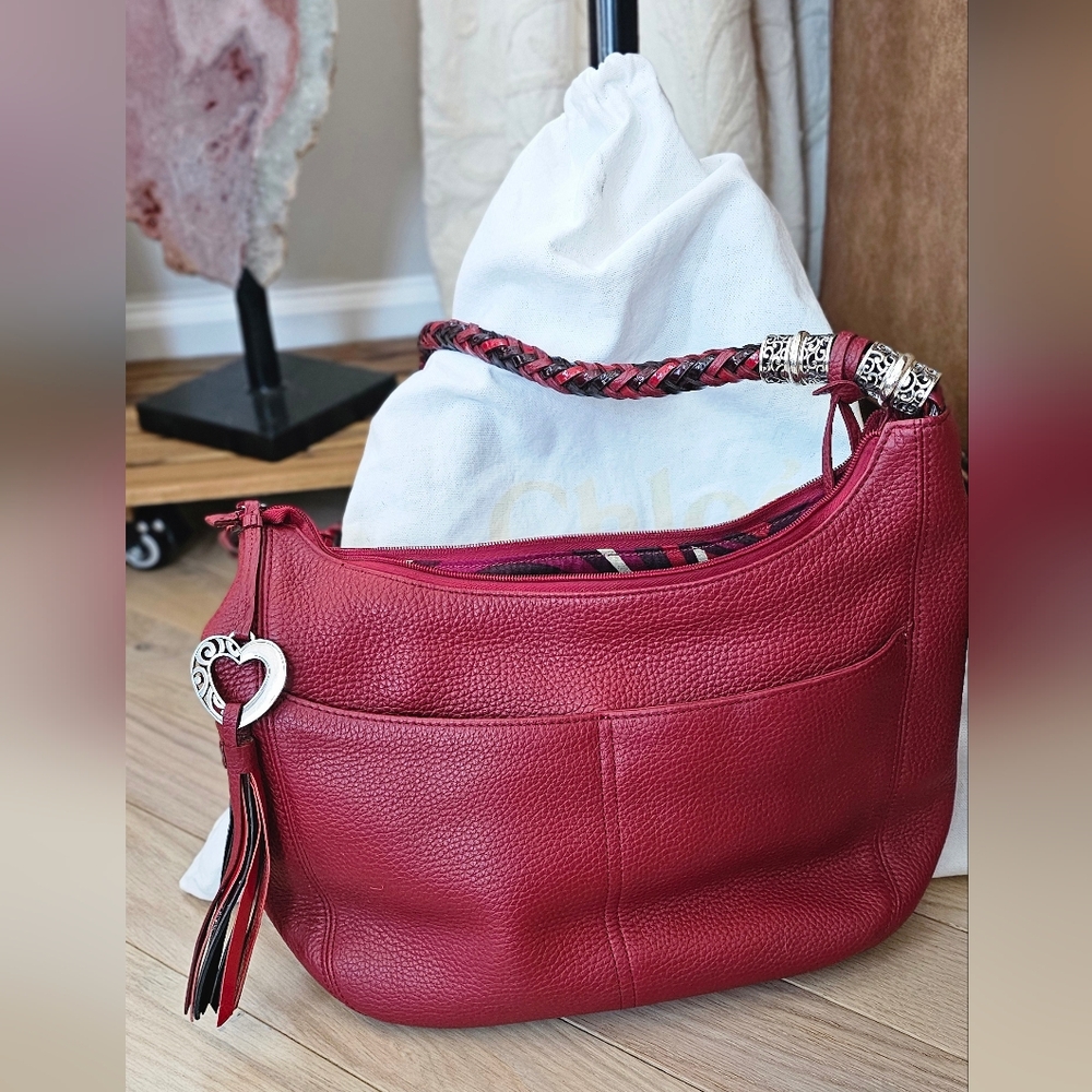 Brighton Barbados Shoulder Bag Woven Handles Silver Charms And Tassle